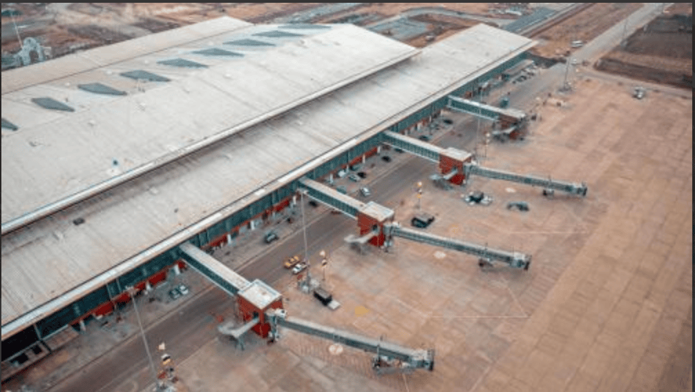 Precision-engineered tapered Kalzip aluminium panels for the curved roof architecture of Mopa Airport Goa.
